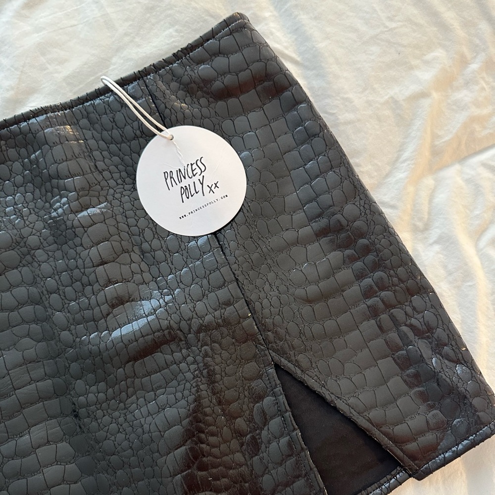 Princess Polly Wren Black Croc Mini Skirt